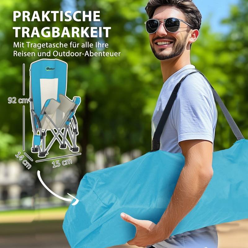 Lot de 2 Chaises Camping Pliantes Métal Plage Pêche avec Porte-gobelet Bleu 70x58x79cm - ComfortXL Outdoor Living - Image 4