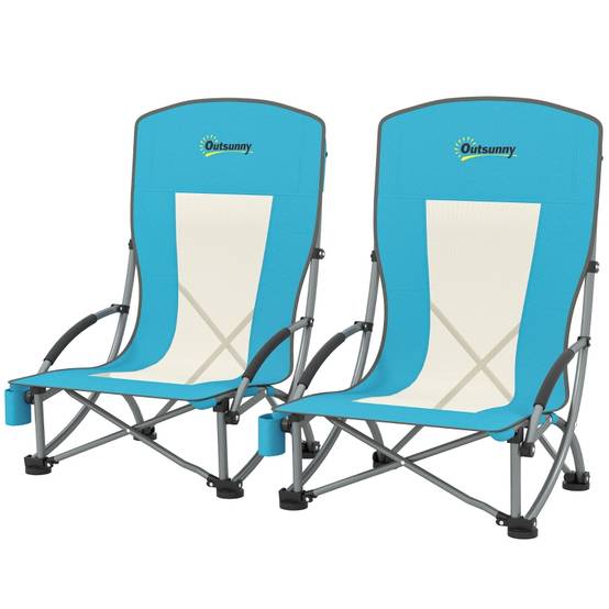 Lot de 2 Chaises Camping Pliantes Métal Plage Pêche avec Porte-gobelet Bleu 70x58x79cm - ComfortXL Outdoor Living - Image 2