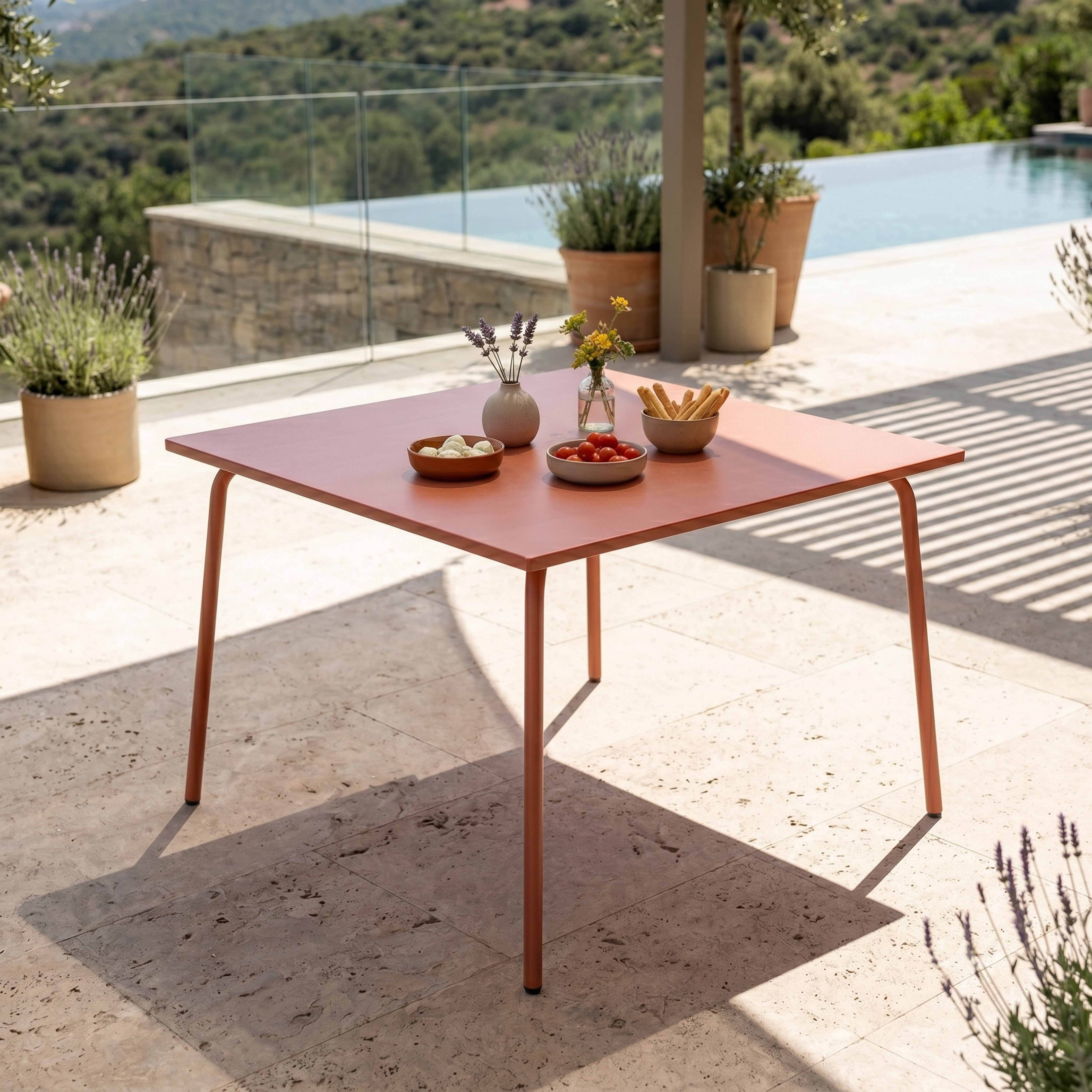 Oviala - Table de jardin carrée en acier 8 places 120 cm argile Palavas - Oviala - Image 2