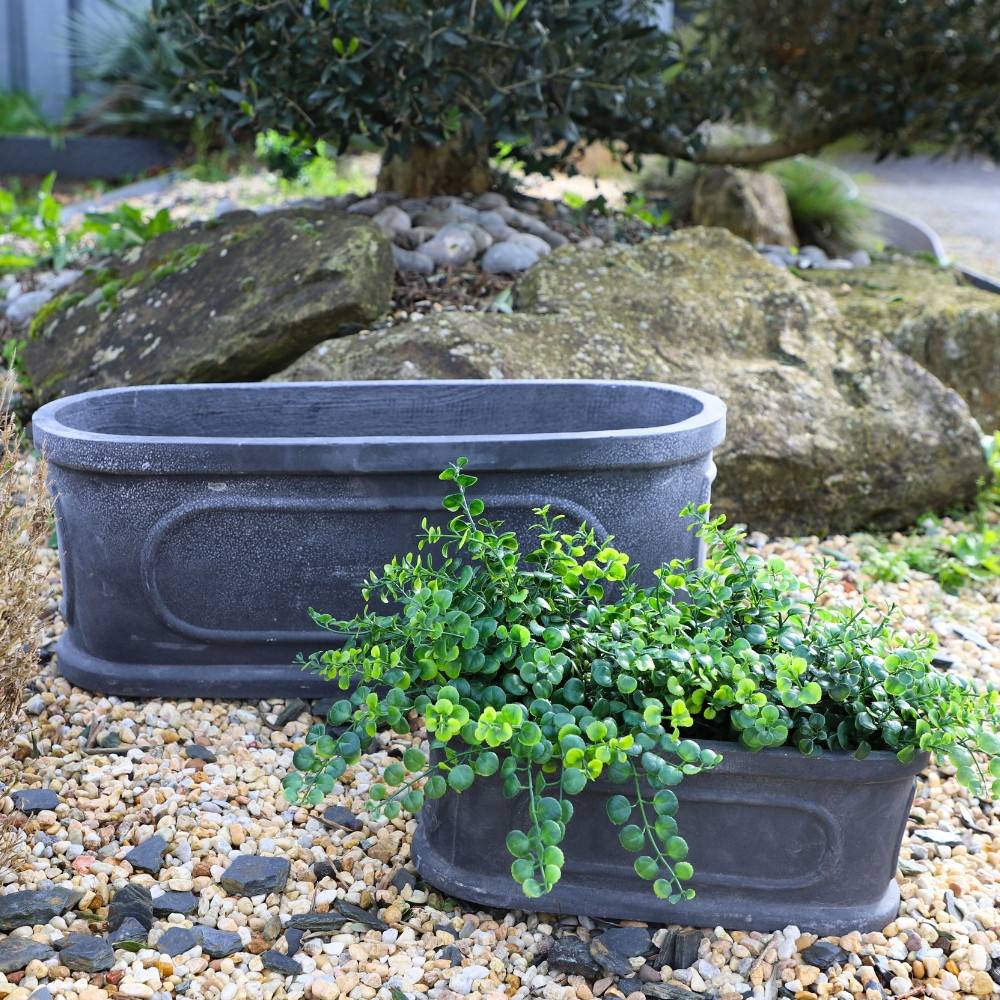 ~ Set de 2 jardinières en résine gris anthracite L.36.5-60.5 cm Chemin de campagne - Image 2
