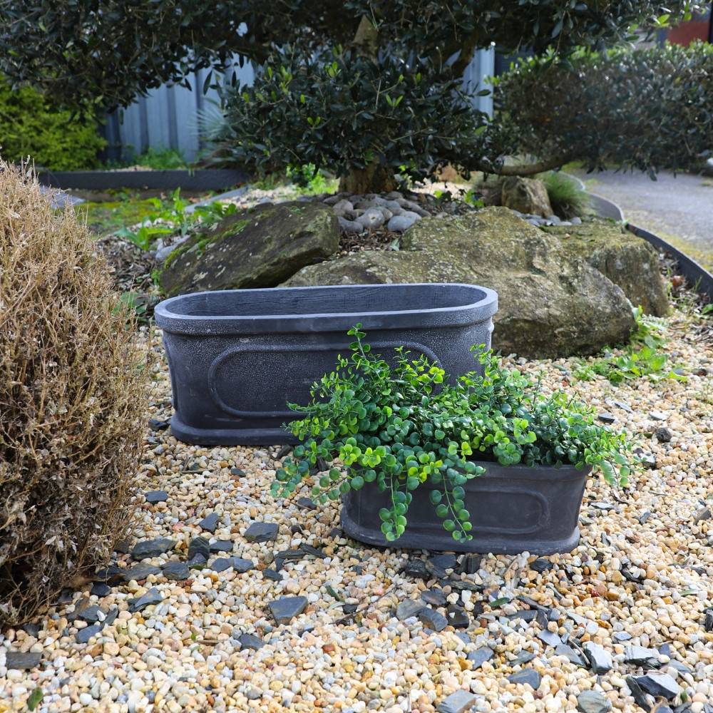 ~ Set de 2 jardinières en résine gris anthracite L.36.5-60.5 cm Chemin de campagne - Image 3