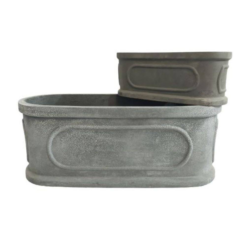 ~ Set de 2 jardinières en résine gris anthracite L.36.5-60.5 cm Chemin de campagne - Image 1