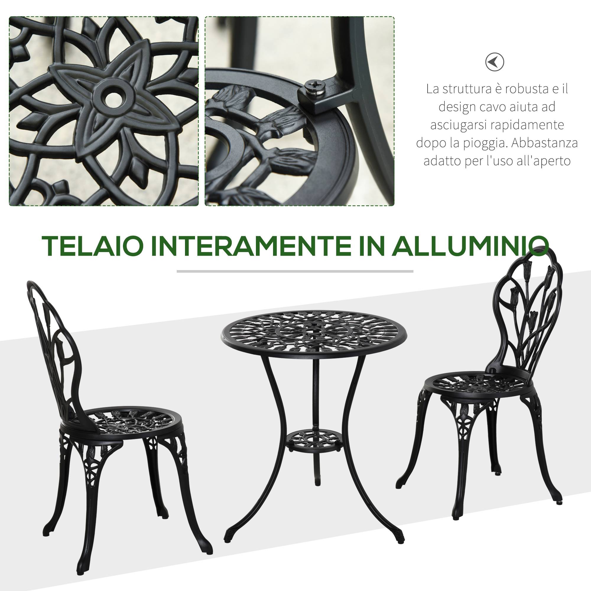 ComfortXL - Salon de Jardin 3 Pièces Aluminium Extérieur Trou Parasol Ø60x67cm Noir - ComfortXL Outdoor Living - Image 7