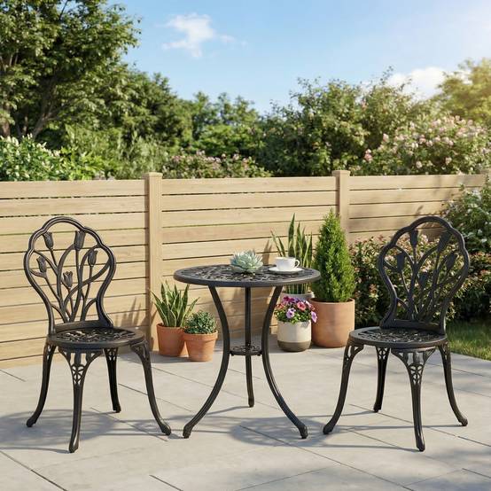 ComfortXL - Salon de Jardin 3 Pièces Aluminium Extérieur Trou Parasol Ø60x67cm Noir - ComfortXL Outdoor Living - Image 3