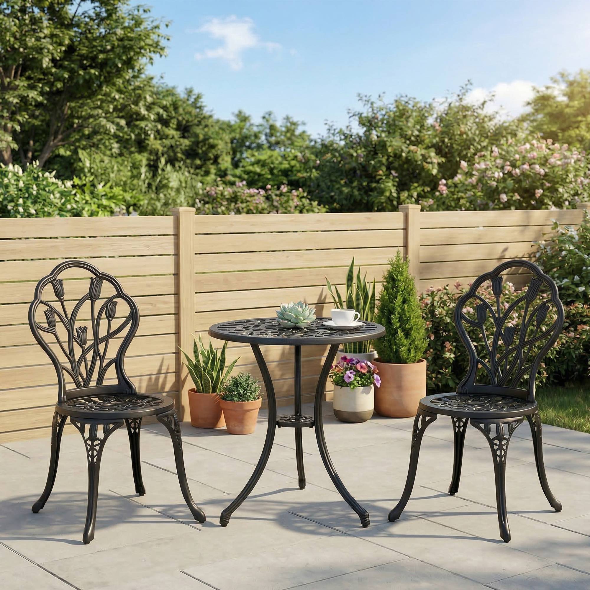 ComfortXL - Salon de Jardin 3 Pièces Aluminium Extérieur Trou Parasol Ø60x67cm Noir - ComfortXL Outdoor Living - Image 3