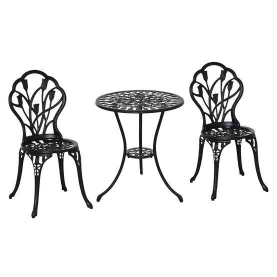 ComfortXL - Salon de Jardin 3 Pièces Aluminium Extérieur Trou Parasol Ø60x67cm Noir - ComfortXL Outdoor Living - Image 1