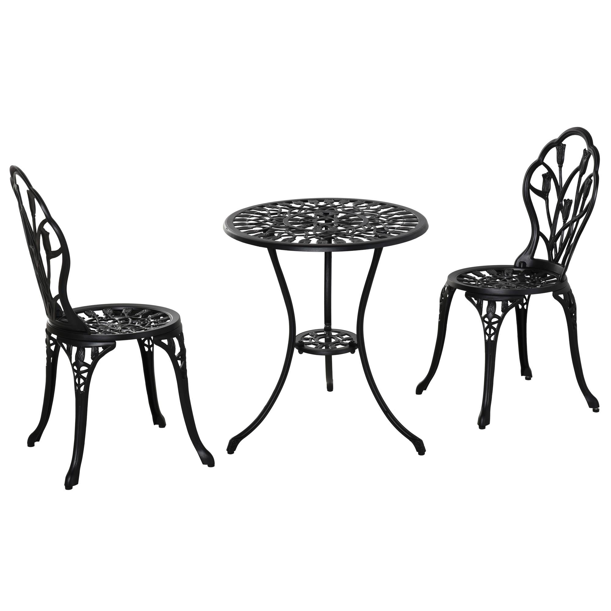 ComfortXL - Salon de Jardin 3 Pièces Aluminium Extérieur Trou Parasol Ø60x67cm Noir - ComfortXL Outdoor Living - Image 2