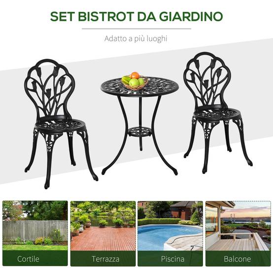 ComfortXL - Salon de Jardin 3 Pièces Aluminium Extérieur Trou Parasol Ø60x67cm Noir - ComfortXL Outdoor Living - Image 9