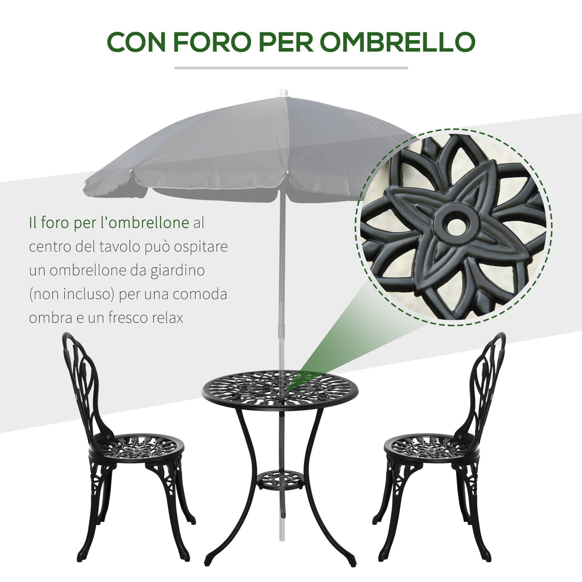 ComfortXL - Salon de Jardin 3 Pièces Aluminium Extérieur Trou Parasol Ø60x67cm Noir - ComfortXL Outdoor Living - Image 8