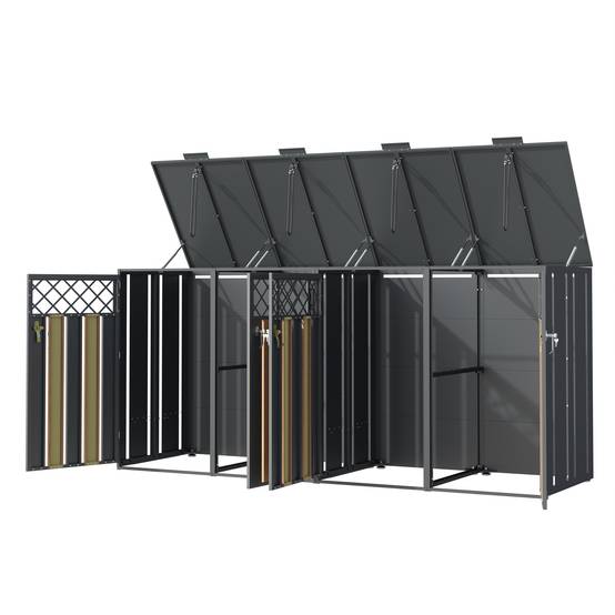 ComfortXL - Cache-poubelle double acier galvanisé jardin couvercle hydraulique 132x80x118cm gris bois - ComfortXL Outdoor Living - Image 2