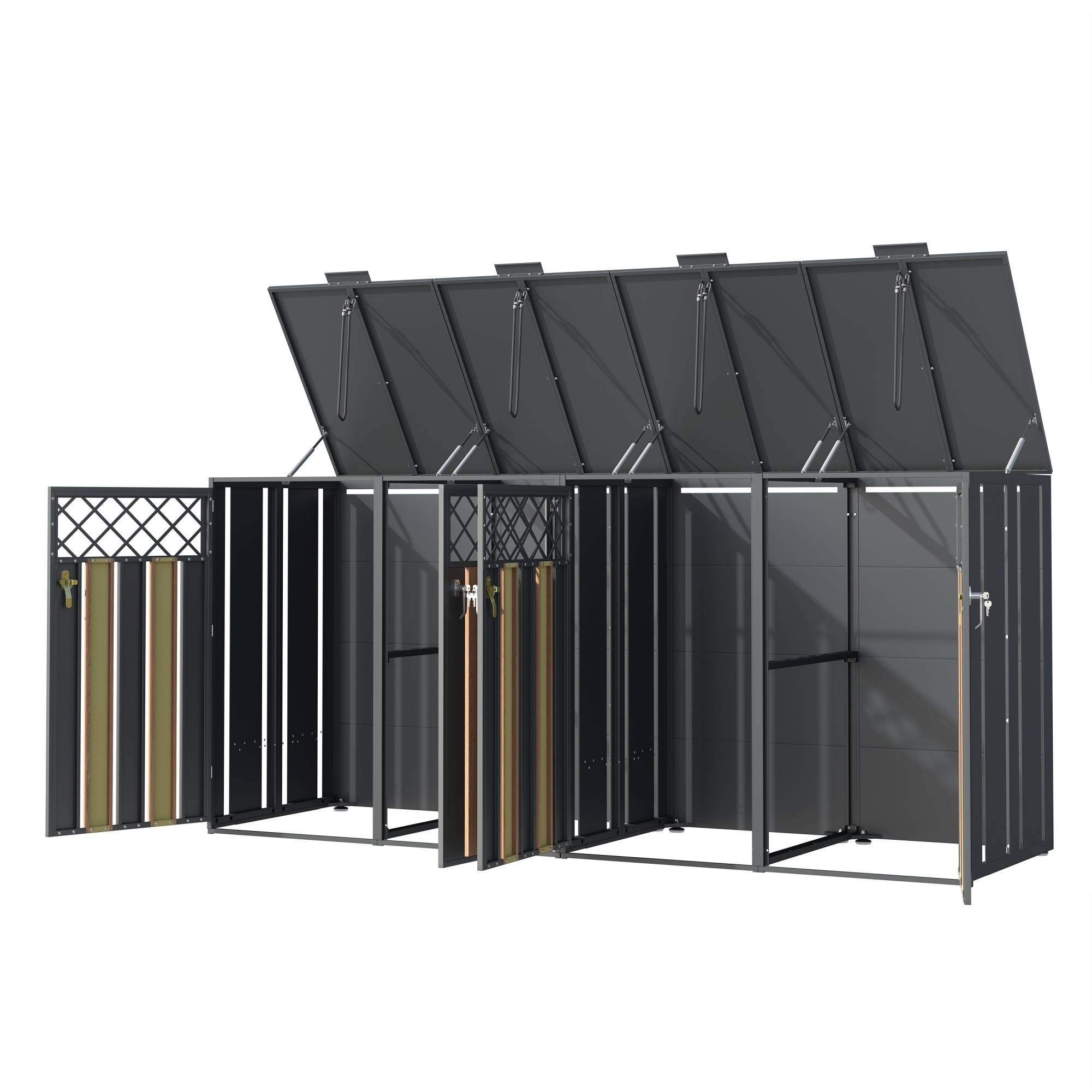 ComfortXL - Cache-poubelle double acier galvanisé jardin couvercle hydraulique 132x80x118cm gris bois - ComfortXL Outdoor Living - Image 2