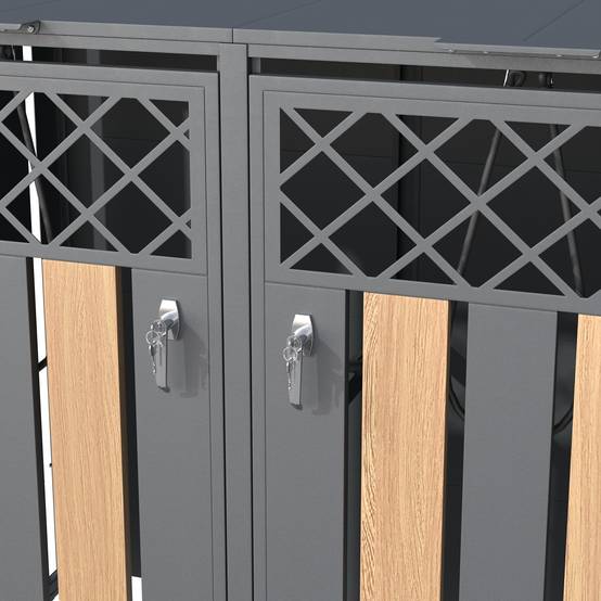 ComfortXL - Cache-poubelle double acier galvanisé jardin couvercle hydraulique 132x80x118cm gris bois - ComfortXL Outdoor Living - Image 9