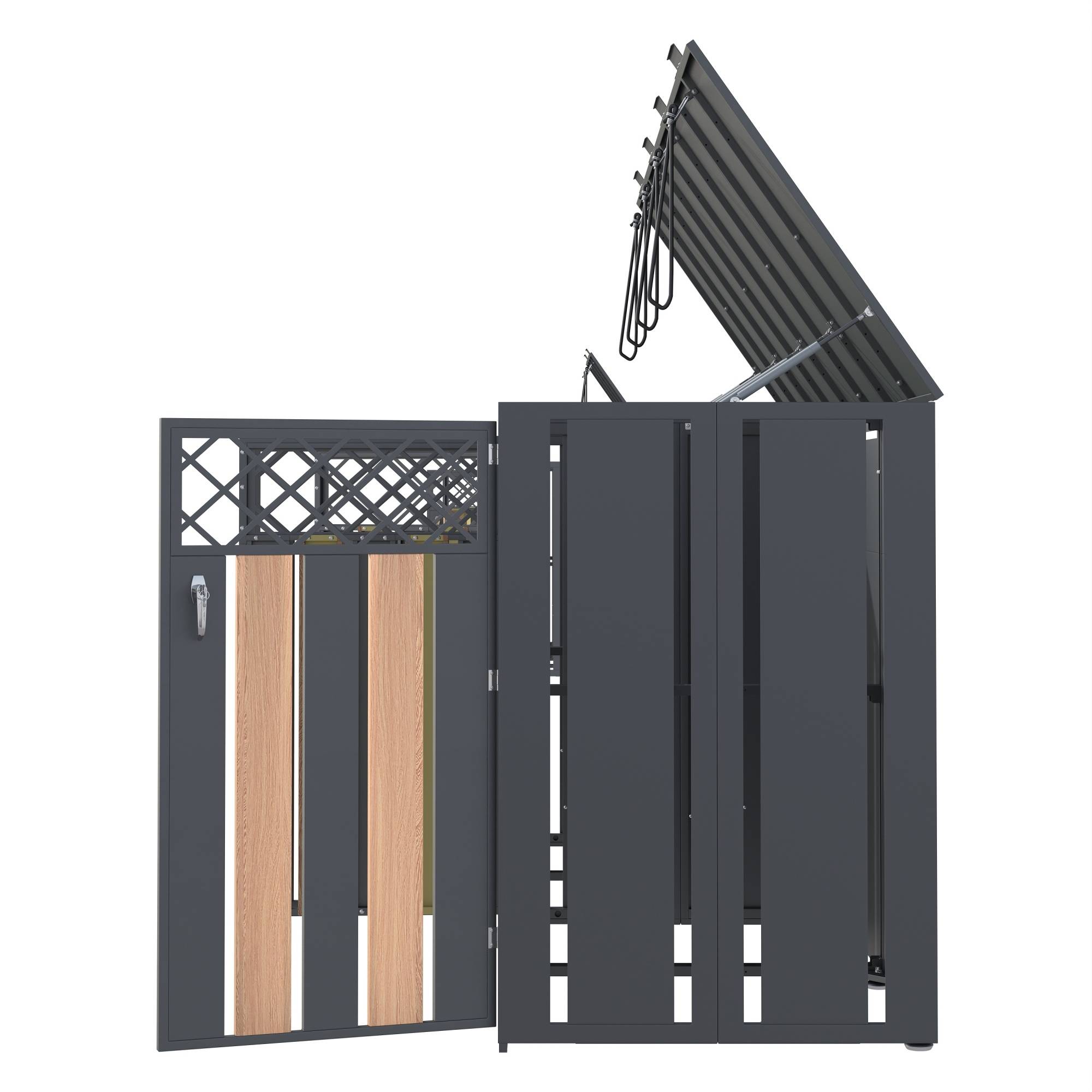 ComfortXL - Cache-poubelle double acier galvanisé jardin couvercle hydraulique 132x80x118cm gris bois - ComfortXL Outdoor Living - Image 5