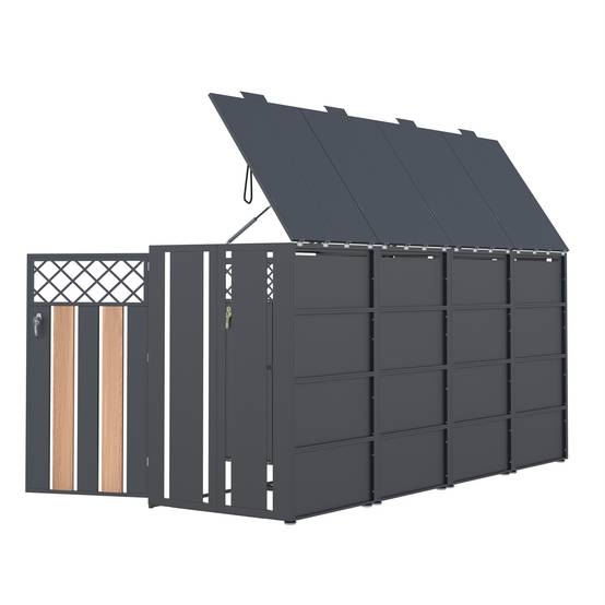 ComfortXL - Cache-poubelle double acier galvanisé jardin couvercle hydraulique 132x80x118cm gris bois - ComfortXL Outdoor Living - Image 4