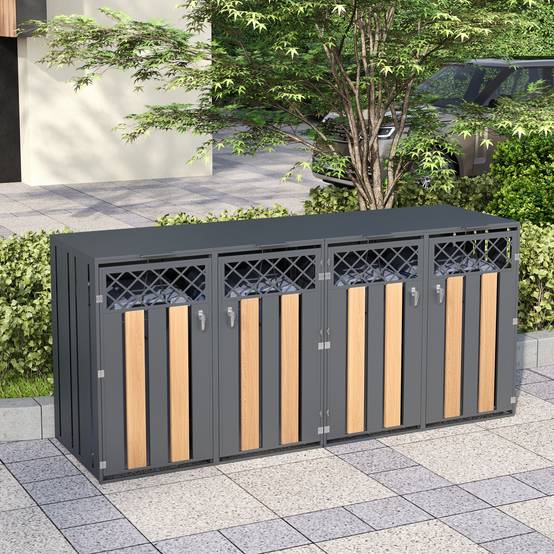 ComfortXL - Cache-poubelle double acier galvanisé jardin couvercle hydraulique 132x80x118cm gris bois - ComfortXL Outdoor Living - Image 1