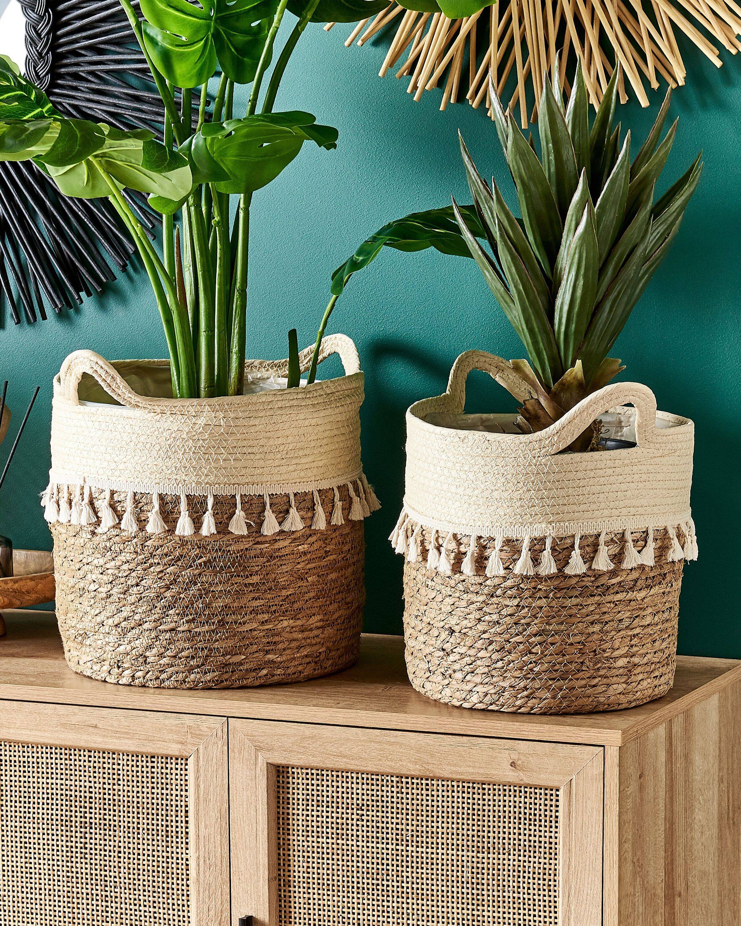 Beliani - Lot de 2 Paniers à Plantes Pots de jardinière en Herbier Marin Naturel Beige pour l'Intérieur Style Boho - Image 2