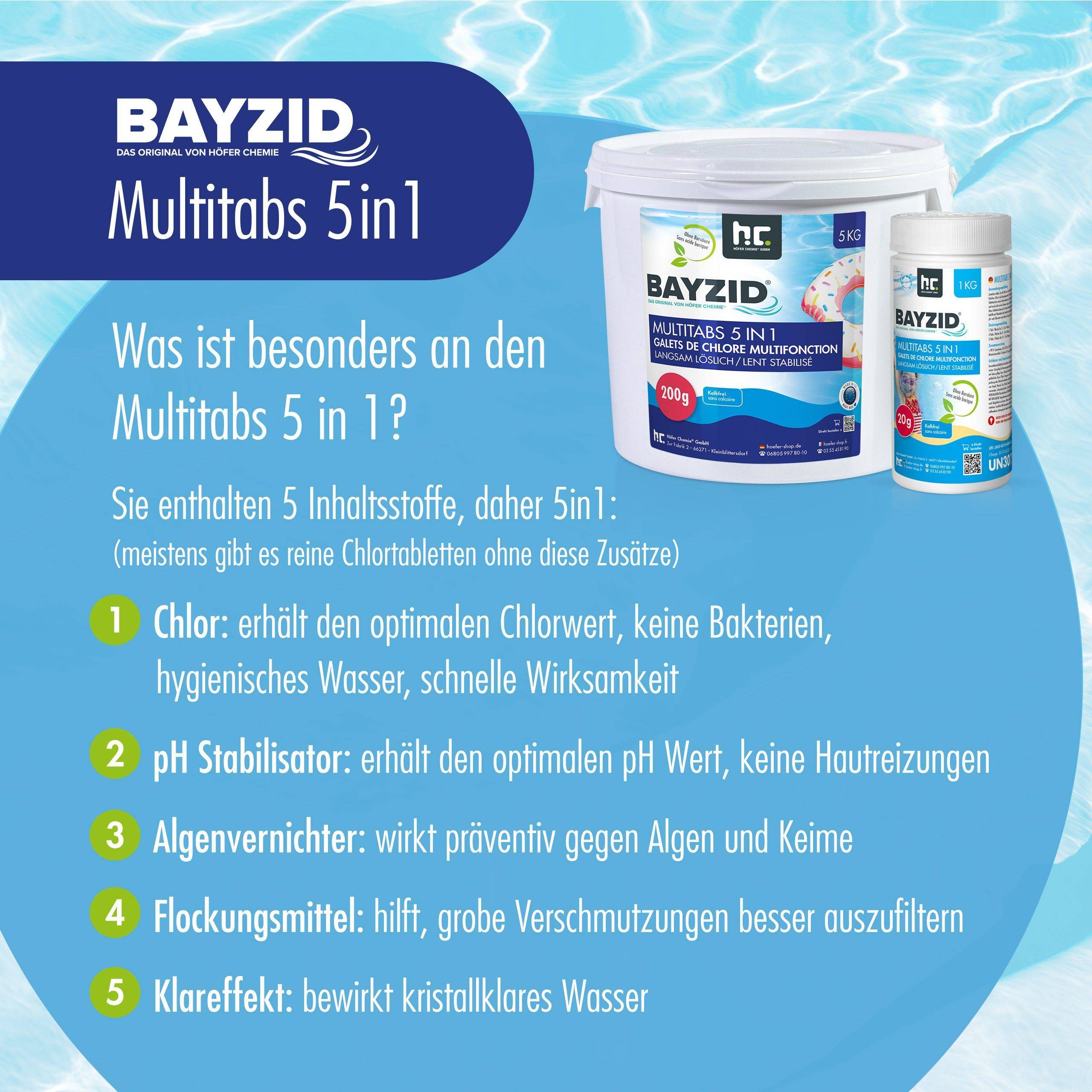 Pastilles de chlore multifonction 20g 5 en 1 Bayzid® en sceaux de 1 KG x 1 - Image 2
