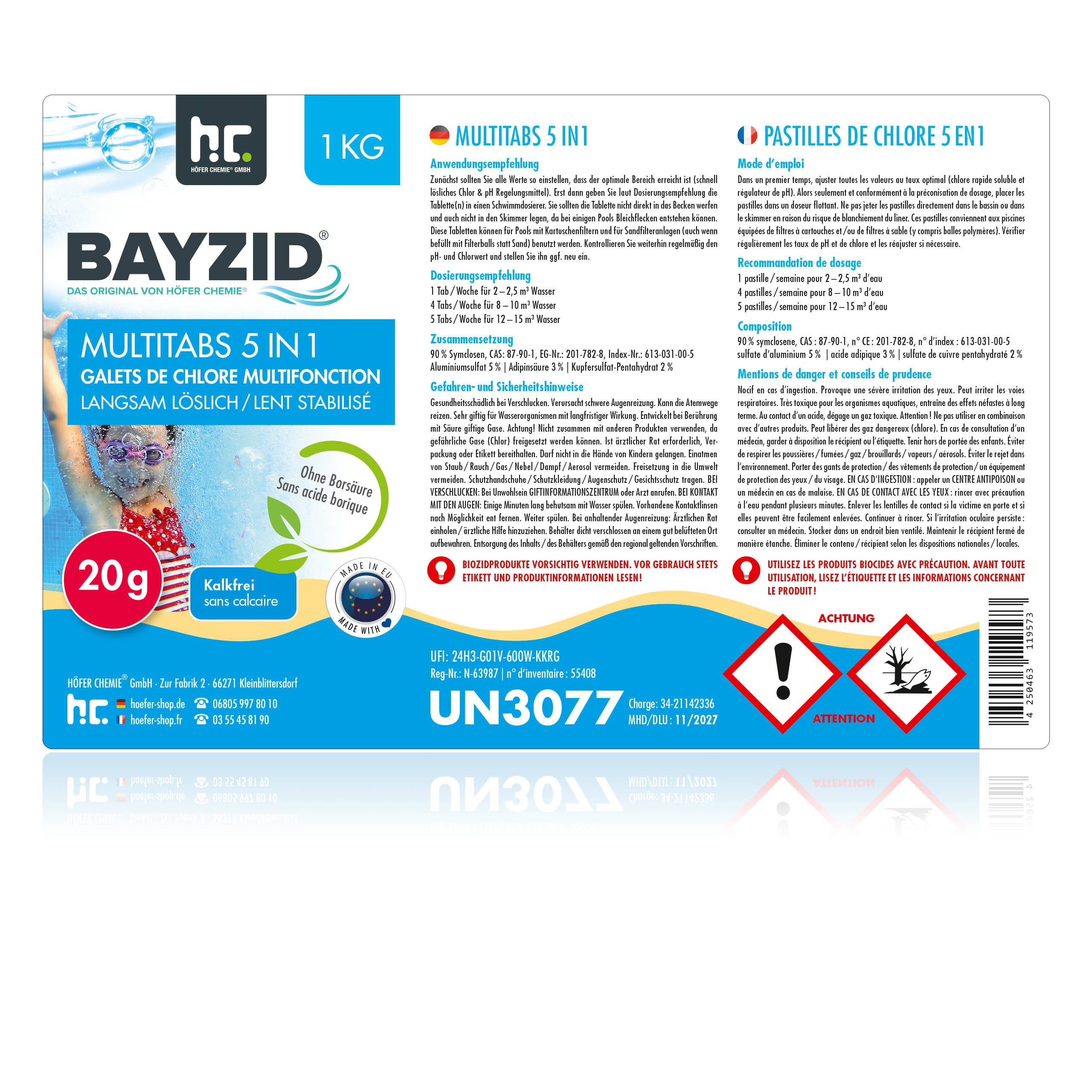 Pastilles de chlore multifonction 20g 5 en 1 Bayzid® en sceaux de 1 KG x 1 - Image 7