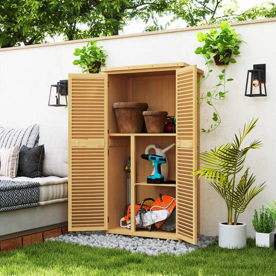 ComfortXL - Armoire de jardin en pin et sapin 87 x 46,5 x 160 cm jaune clair avec 2 portes verrouillables toit bitumé - Image 1