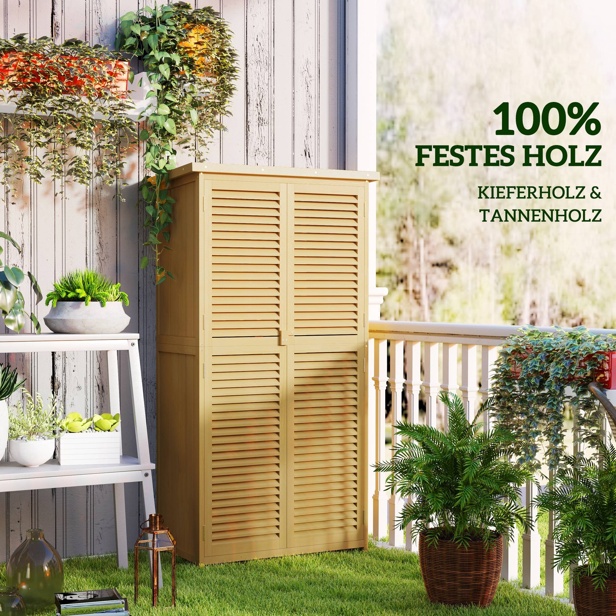 ComfortXL - Armoire de jardin en pin et sapin 87 x 46,5 x 160 cm jaune clair avec 2 portes verrouillables toit bitumé - Image 6