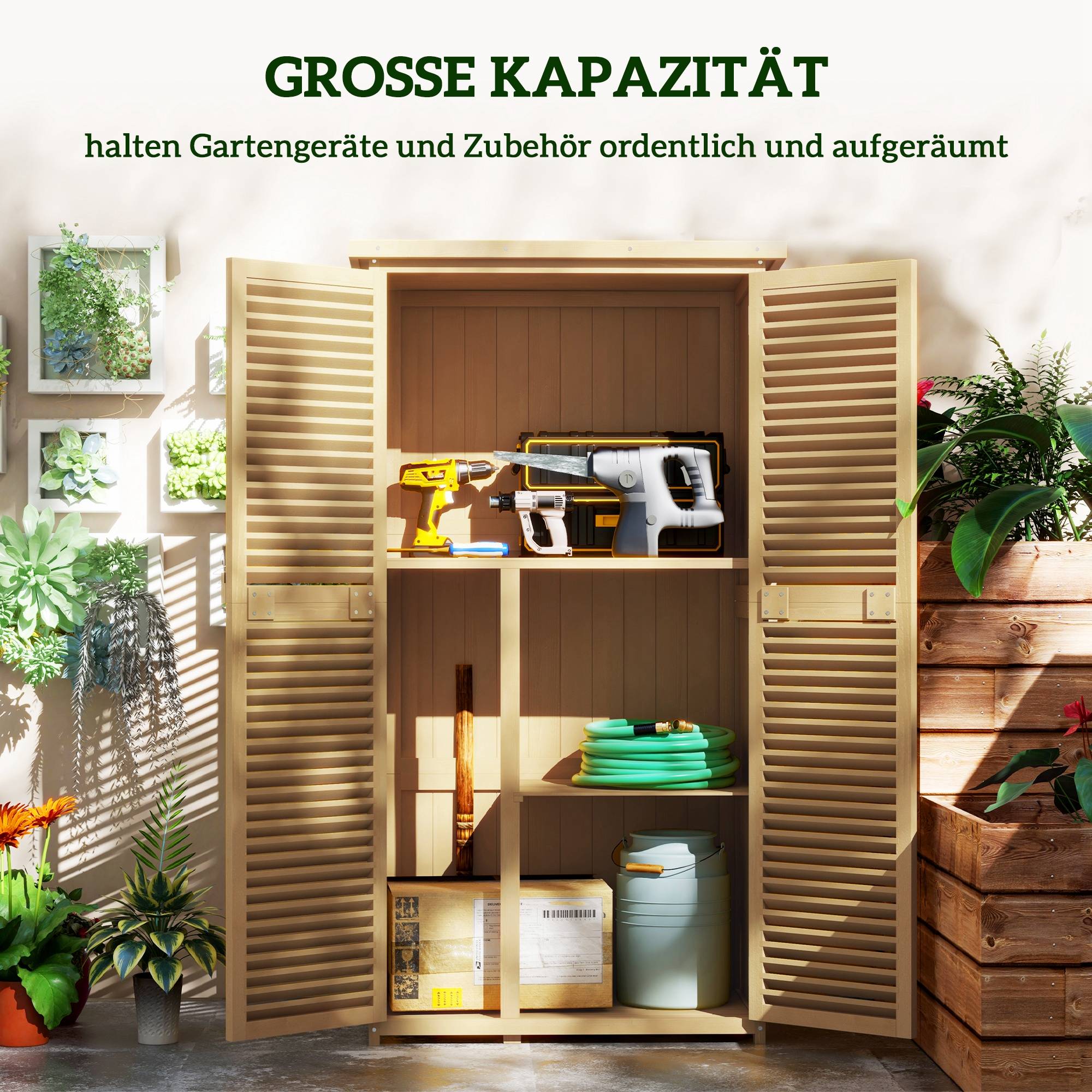 ComfortXL - Armoire de jardin en pin et sapin 87 x 46,5 x 160 cm jaune clair avec 2 portes verrouillables toit bitumé - Image 5