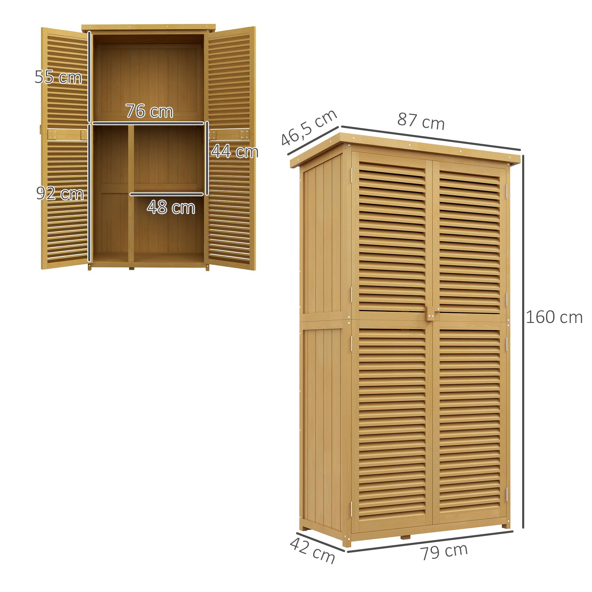 ComfortXL - Armoire de jardin en pin et sapin 87 x 46,5 x 160 cm jaune clair avec 2 portes verrouillables toit bitumé - Image 3