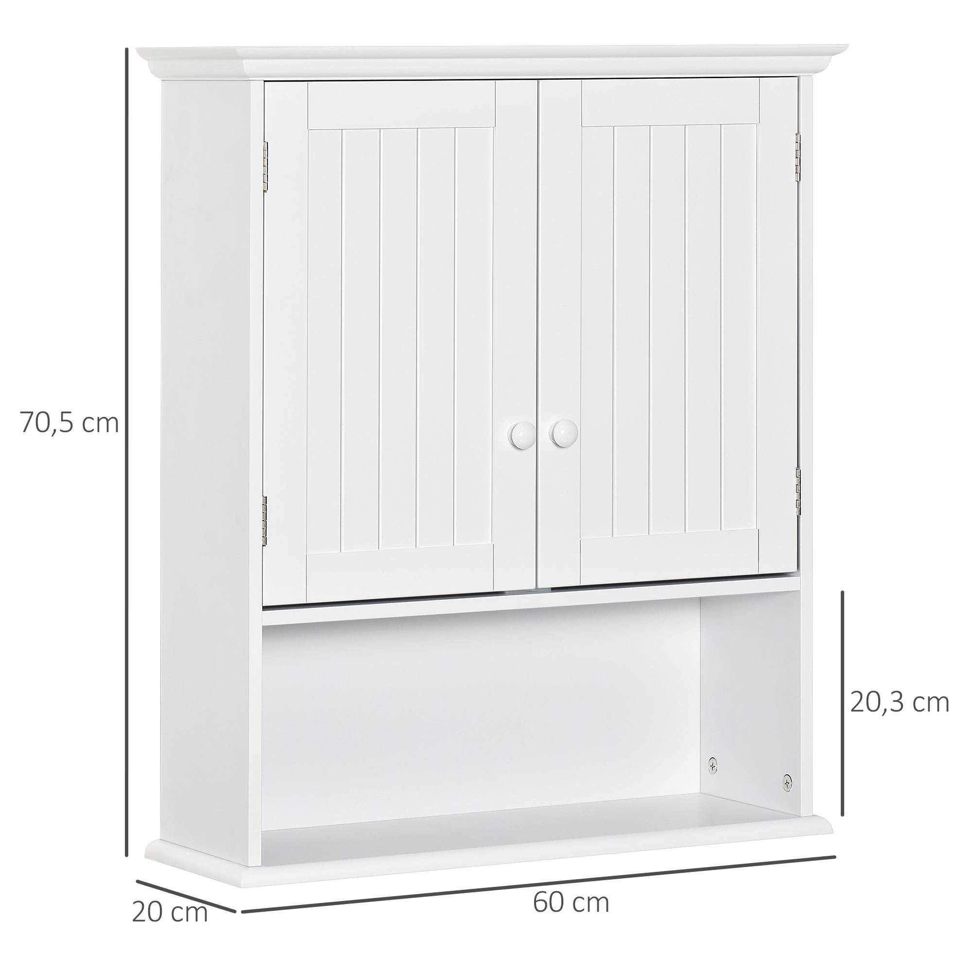 Sans Marque - Armoire murale salle bain 2 portes, étagère réglable, compartiment ouvert, cuisine, 60x20x70,5 cm, blanc - Image 5