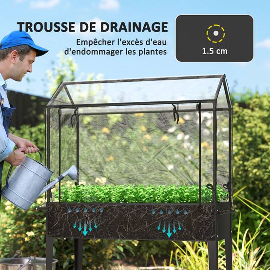 Carré potager sur pieds métal noir 100 x 45 x 152 cm - PANGIVO - Image 8