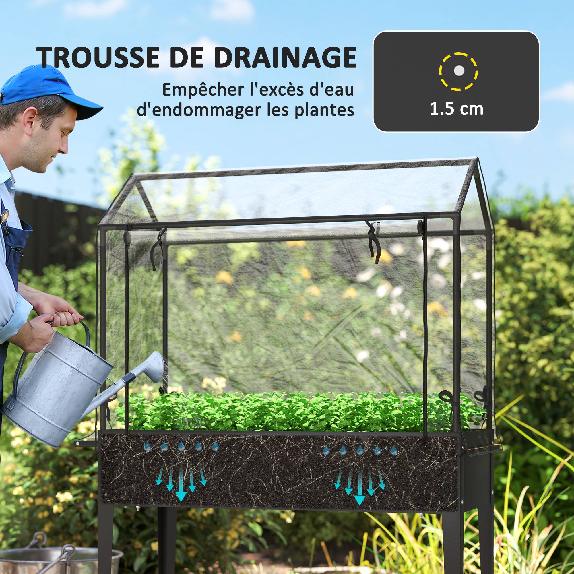 Carré potager sur pieds métal noir 100 x 45 x 152 cm - PANGIVO - Image 8