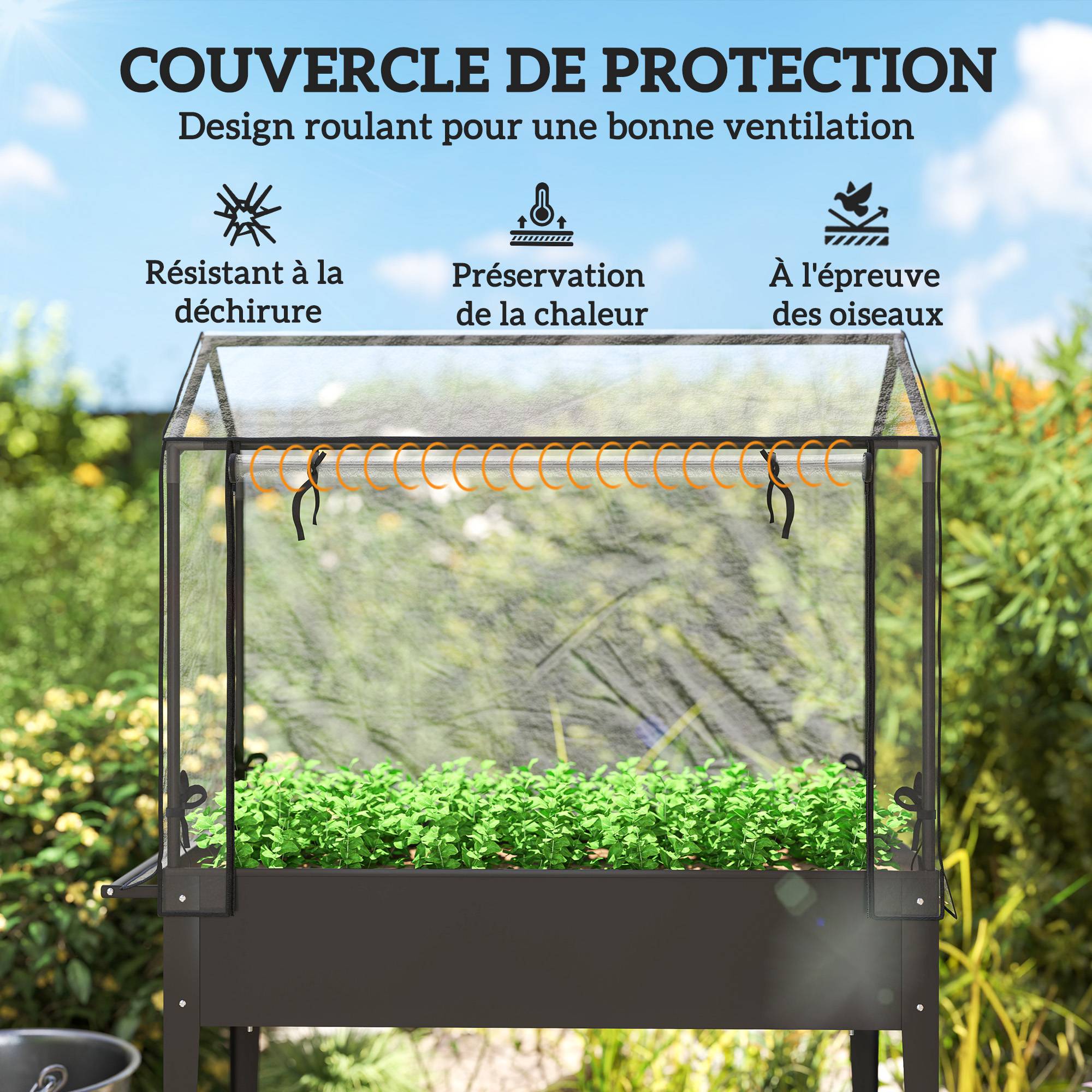 Carré potager sur pieds métal noir 100 x 45 x 152 cm - PANGIVO - Image 6