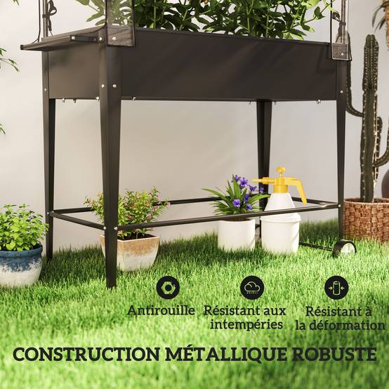 Carré potager sur pieds métal noir 100 x 45 x 152 cm - PANGIVO - Image 9