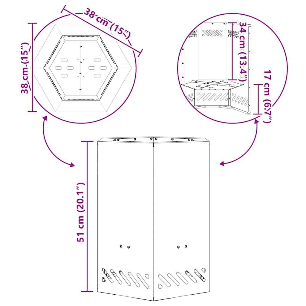 ComfortXL - Braséro hexagonal sans fumée compact en acier pour balcon terrasse Noir 38 cm – ComfortXL Outdoor Living - Image 6