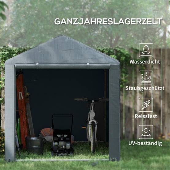 Tente de garage 1,6×2,18×1,72m, tente de stockage protection UV, porte à fermeture éclair, hydrofuge pour outils de jardin - Image 4