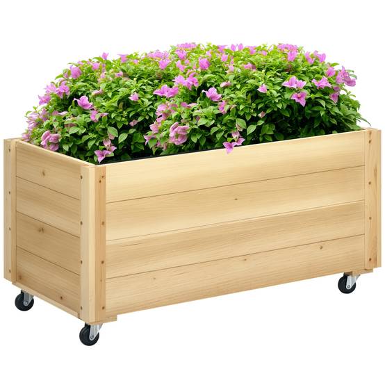 Sans Marque - Jardinière drainage roulettes bois sapin 89x48x47 cm - Image 1