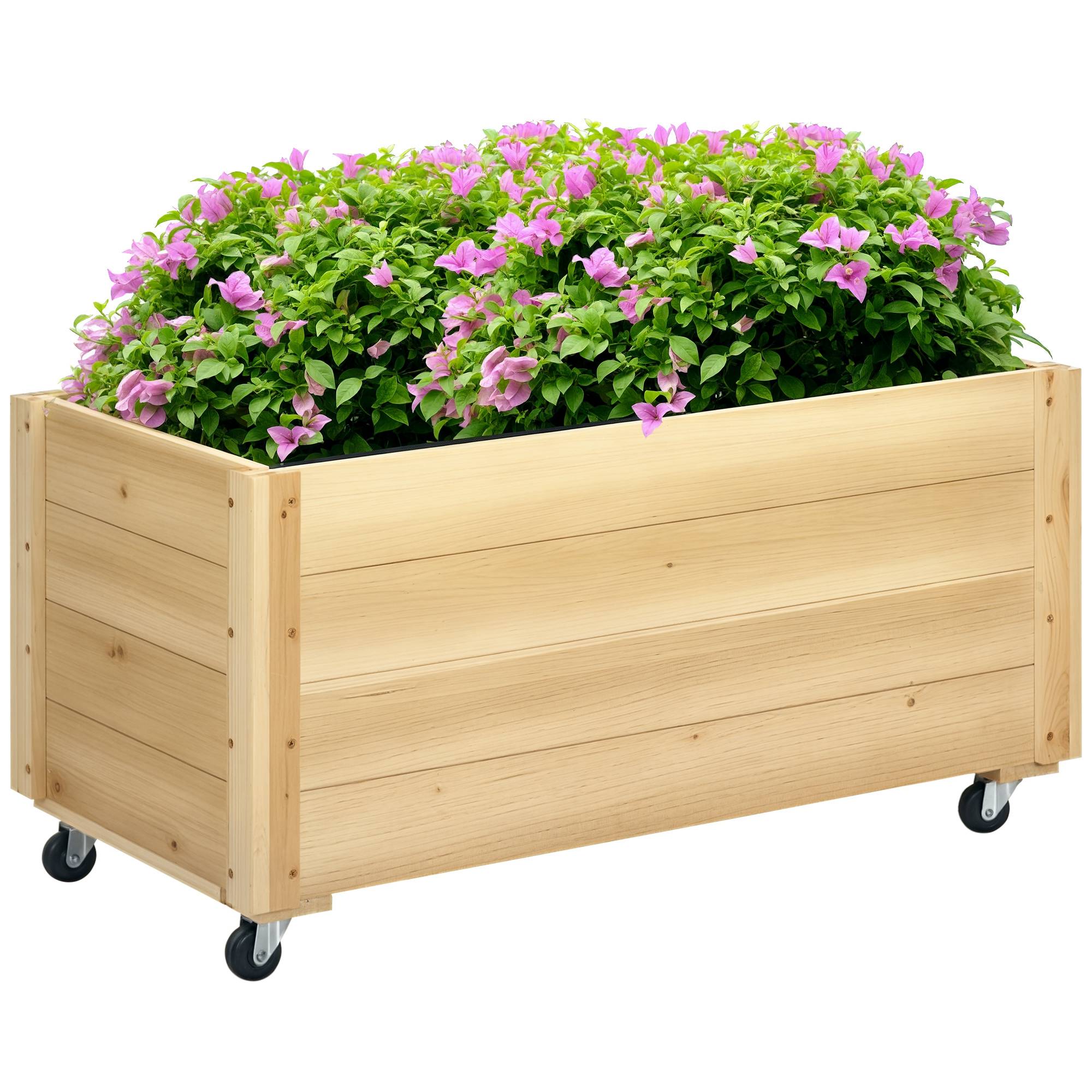 Sans Marque - Jardinière drainage roulettes bois sapin 89x48x47 cm - Image 1