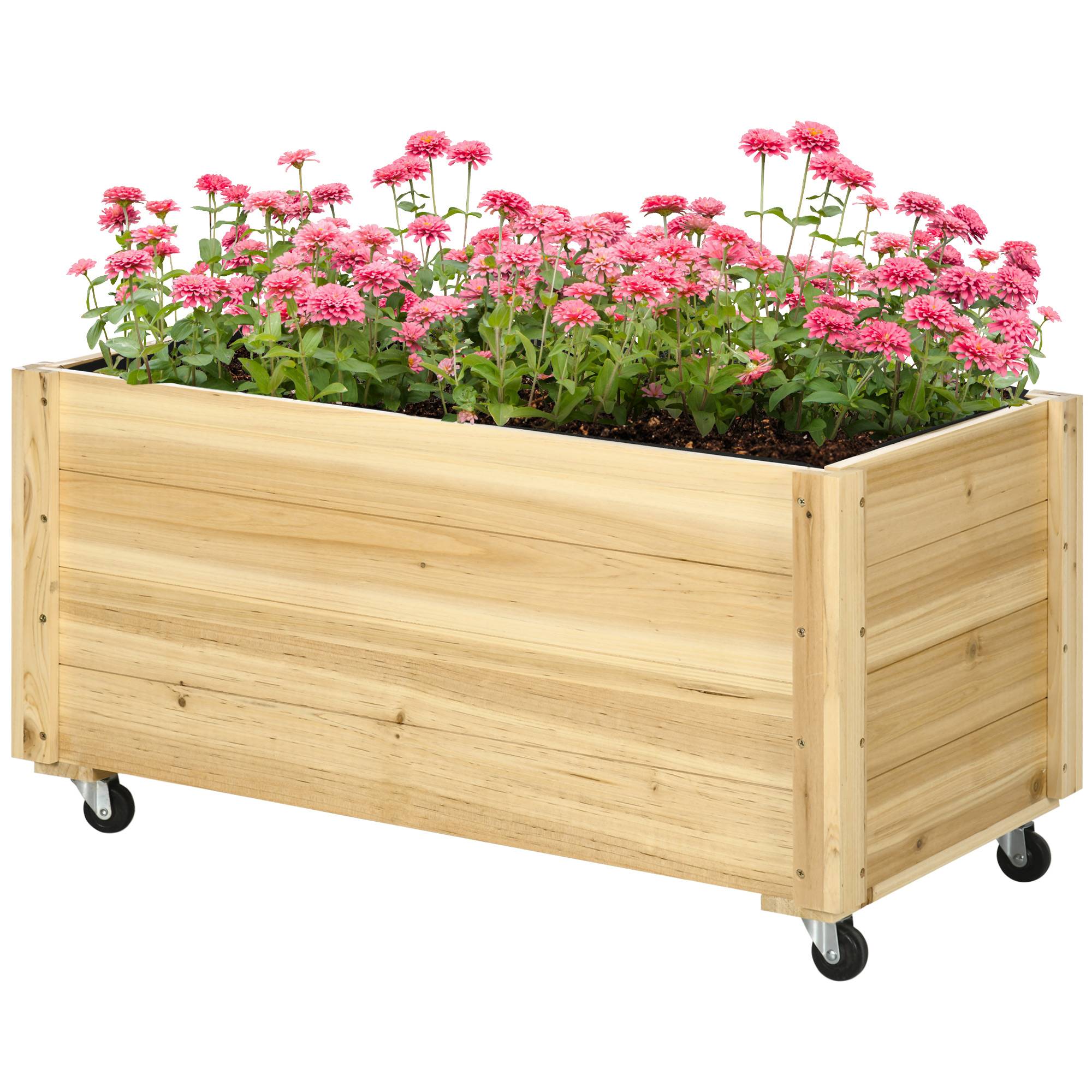 Sans Marque - Jardinière drainage roulettes bois sapin 89x48x47 cm - Image 2
