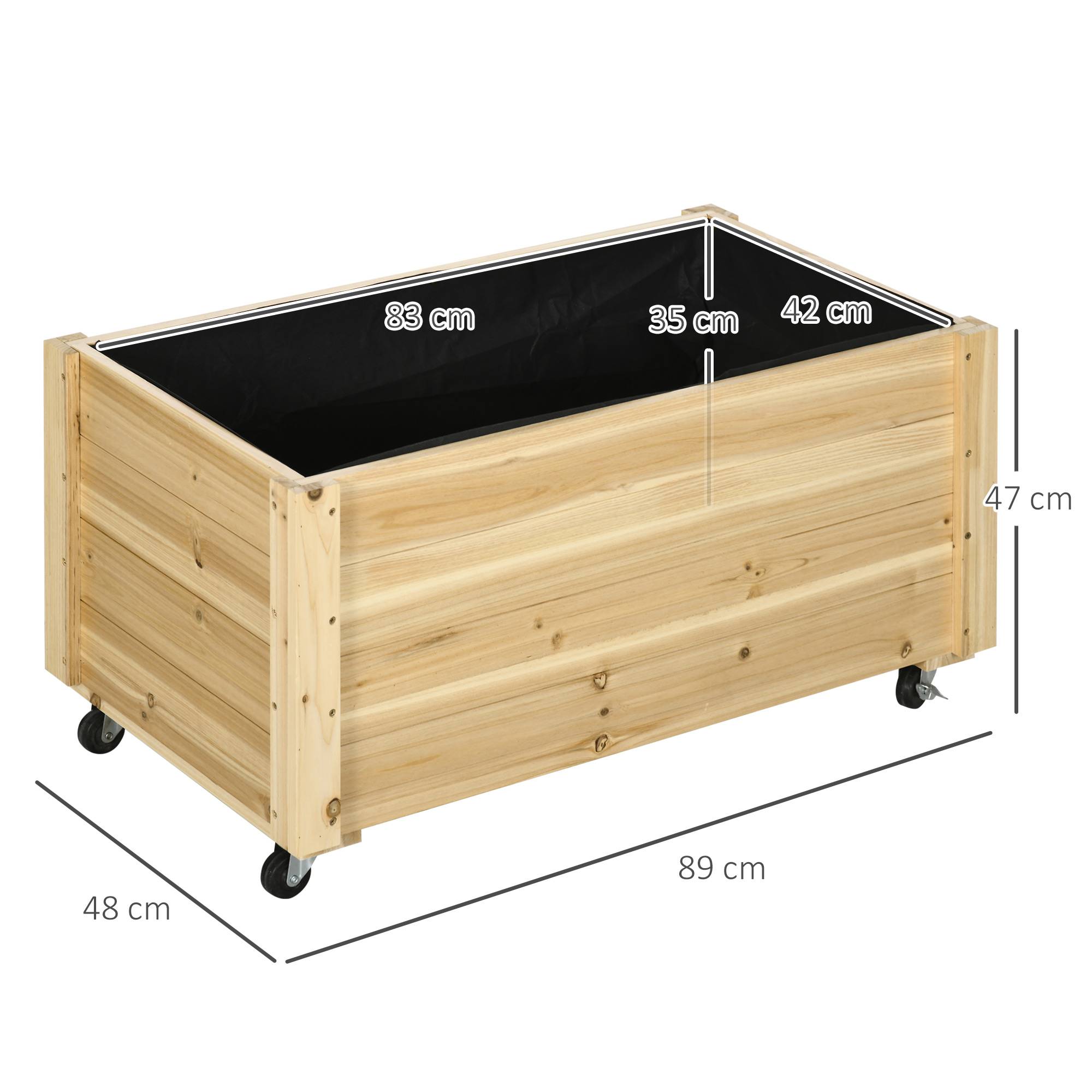 Sans Marque - Jardinière drainage roulettes bois sapin 89x48x47 cm - Image 5