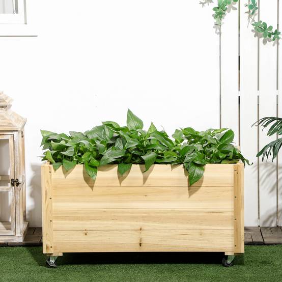 Sans Marque - Jardinière drainage roulettes bois sapin 89x48x47 cm - Image 4