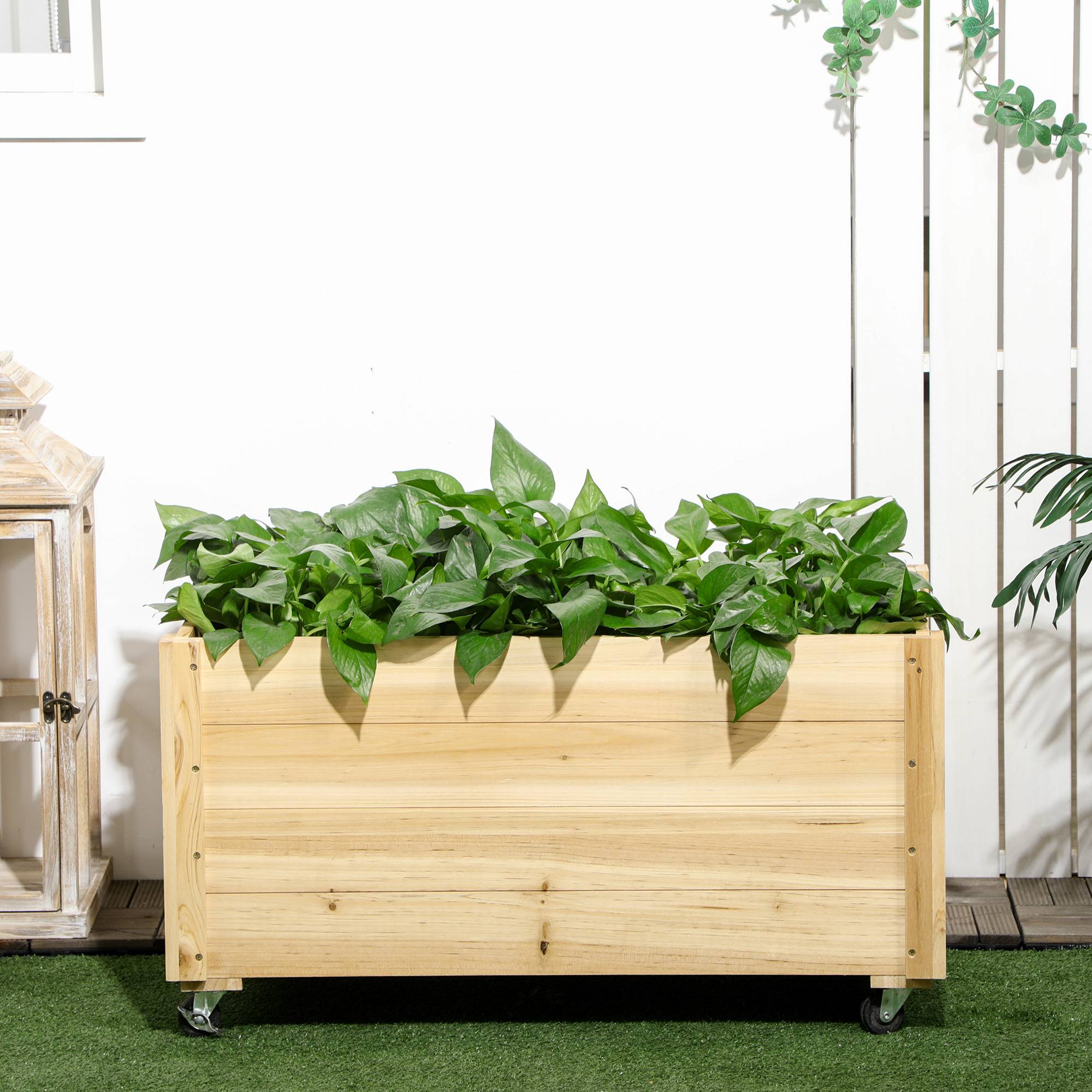 Sans Marque - Jardinière drainage roulettes bois sapin 89x48x47 cm - Image 4