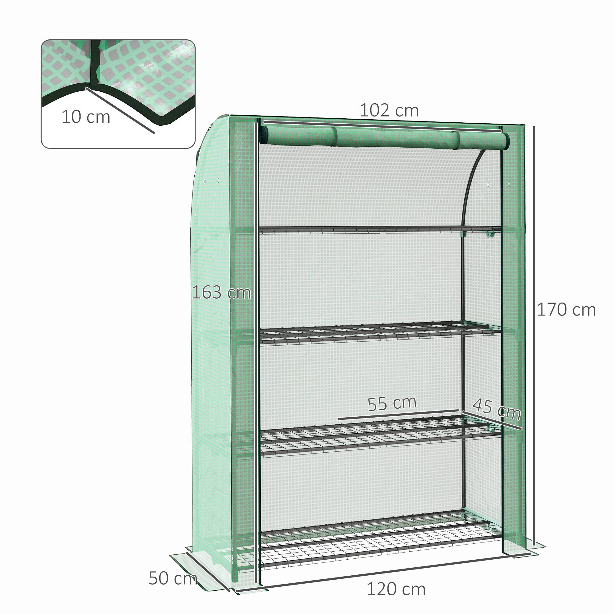 Maison Chic - Mini serre de jardin à 4 étages avec bâche PE renforcée, porte enroulable et étagères 120x50x170 cm, vert - Image 5