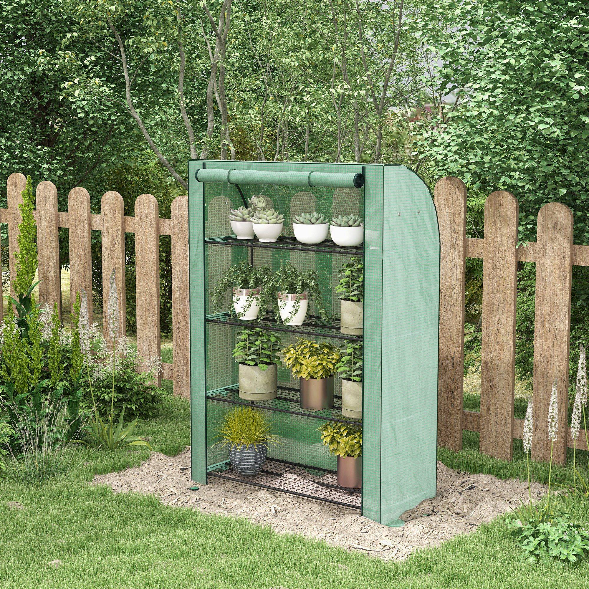 Maison Chic - Mini serre de jardin à 4 étages avec bâche PE renforcée, porte enroulable et étagères 120x50x170 cm, vert - Image 2