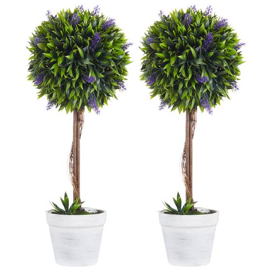 Arbre Lavande Artificiel Lot 2 Plastique Maison Véranda Touche Florale 60cm Violet - ComfortXL Outdoor Living - Image 1