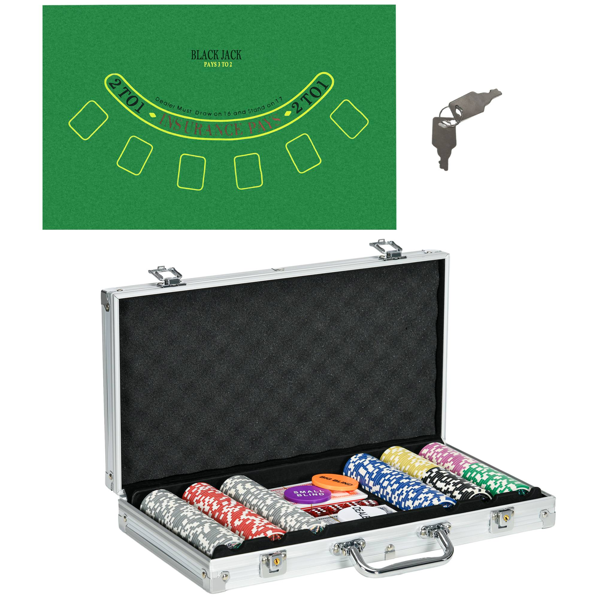 Mallette Poker 300 Jetons – étui Aluminium – 2 Jeux De Cartes – Texas Hold'em, Blackjack
