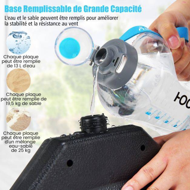 Helloshop26 - Dalle parasol déporté lot de 4 lestage poids parasol carré en HDPE à remplir 13 l d'eau ou 19,5 kg de sable base pour parasol avec poignée 100 x 100 - Image 4