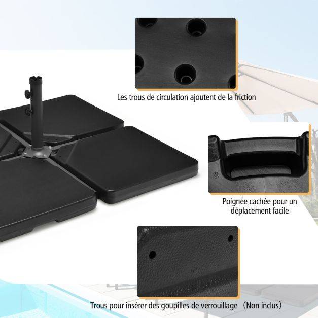 Helloshop26 - Dalle parasol déporté lot de 4 lestage poids parasol carré en HDPE à remplir 13 l d'eau ou 19,5 kg de sable base pour parasol avec poignée 100 x 100 - Image 3