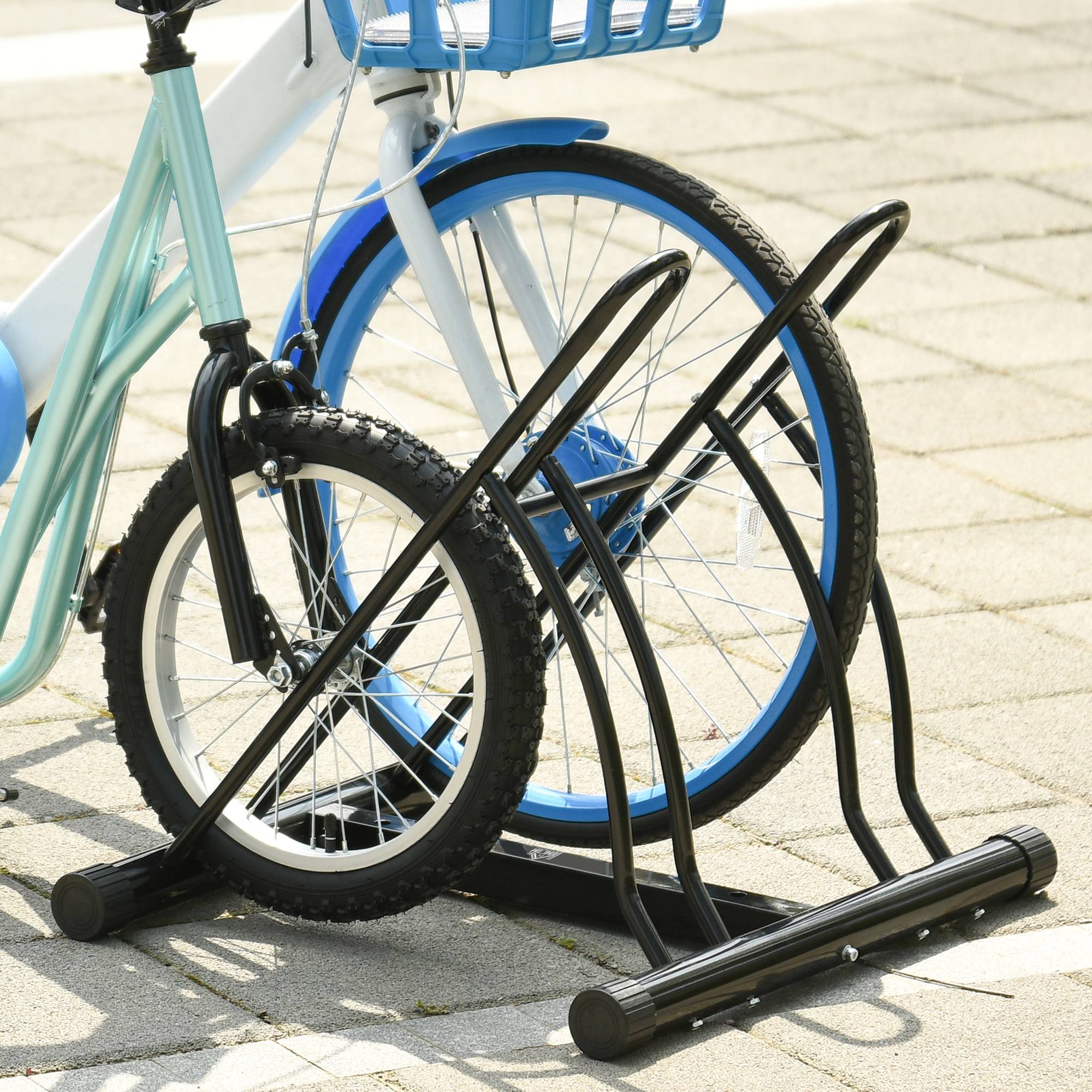Support pour 2 Vélos, Porte-Vélos de Stationnement, Montage Facile avec Patins Antidérapants, Intérieur/Extérieur, 60 x 54 x 57 cm, Noir - Image 9
