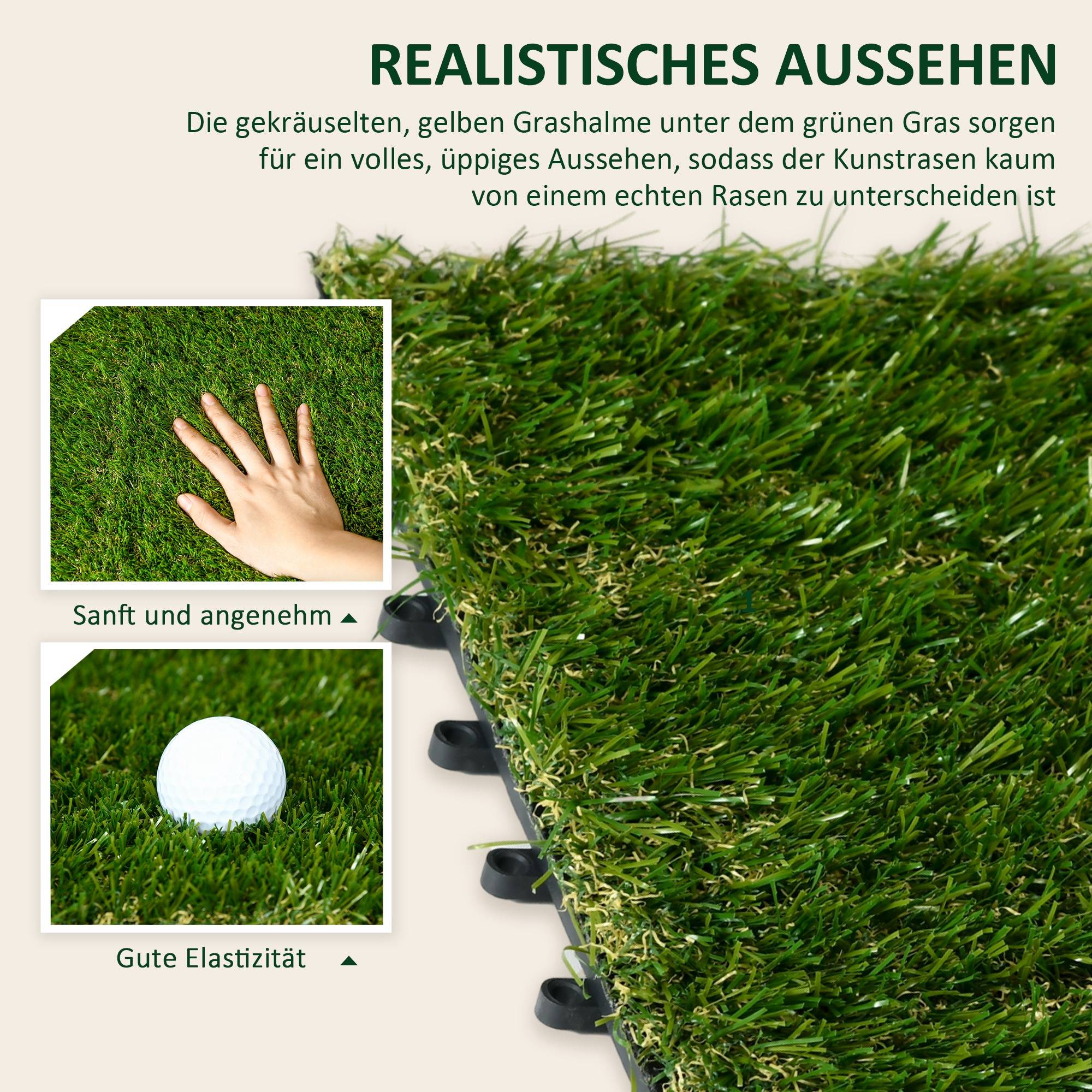 ComfortXL - Dalles gazon synthétique plastique 30 x 30 cm vert foncé terrasse jardin extérieur drainage facile lot de 10 - Image 4