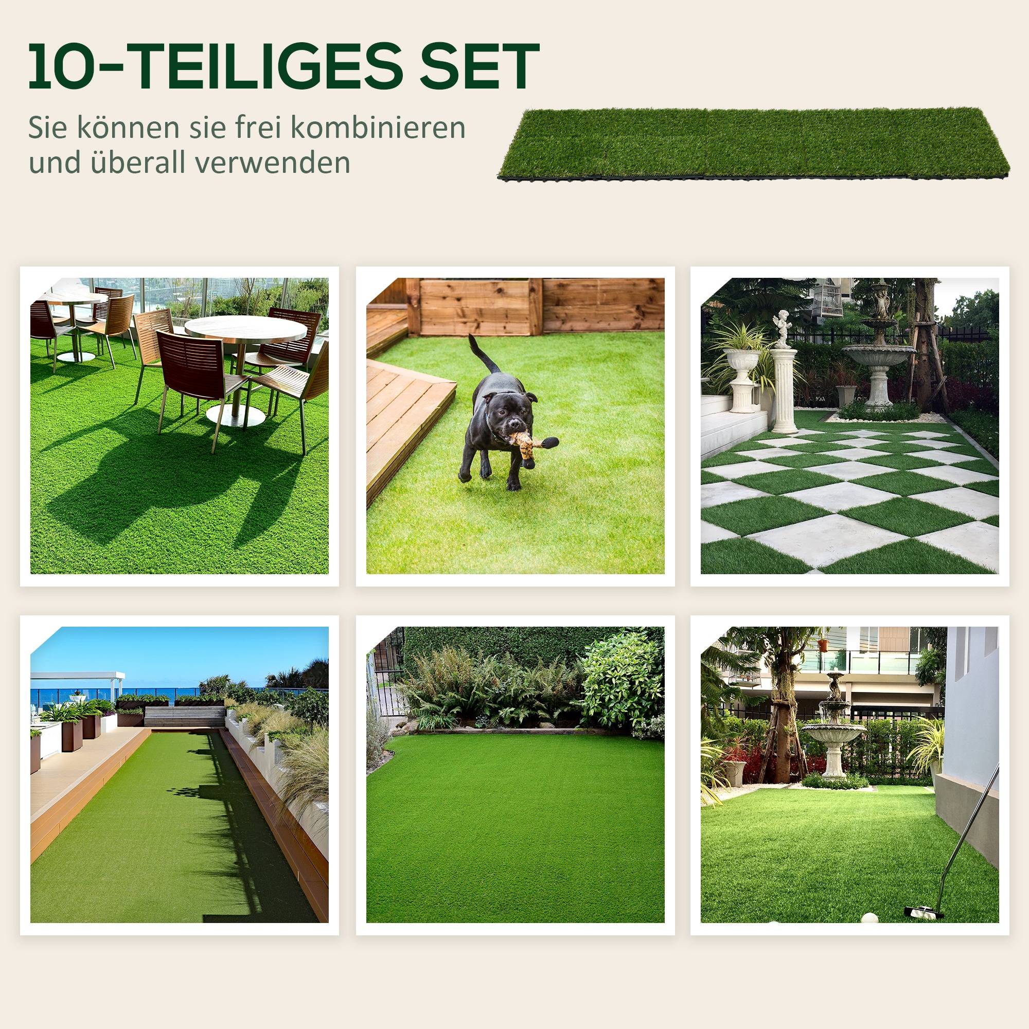 ComfortXL - Dalles gazon synthétique plastique 30 x 30 cm vert foncé terrasse jardin extérieur drainage facile lot de 10 - Image 7