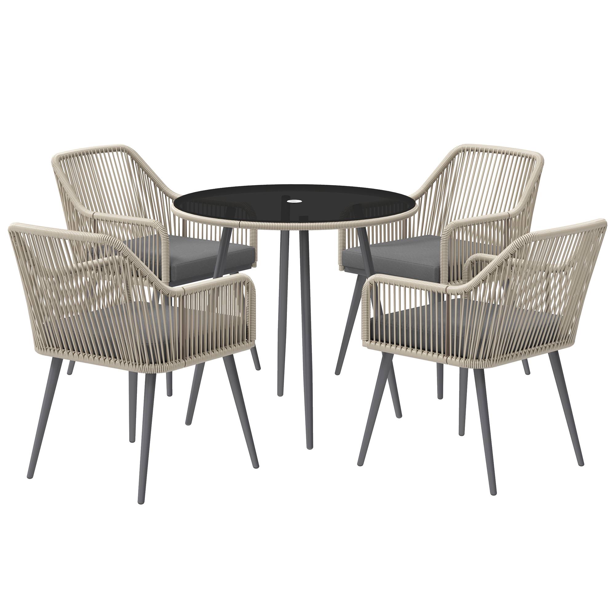Salon de jardin extérieur en résine tressée 2 personnes, table de jardin extérieure avec 2 chaises avec coussins, crème - Image 2