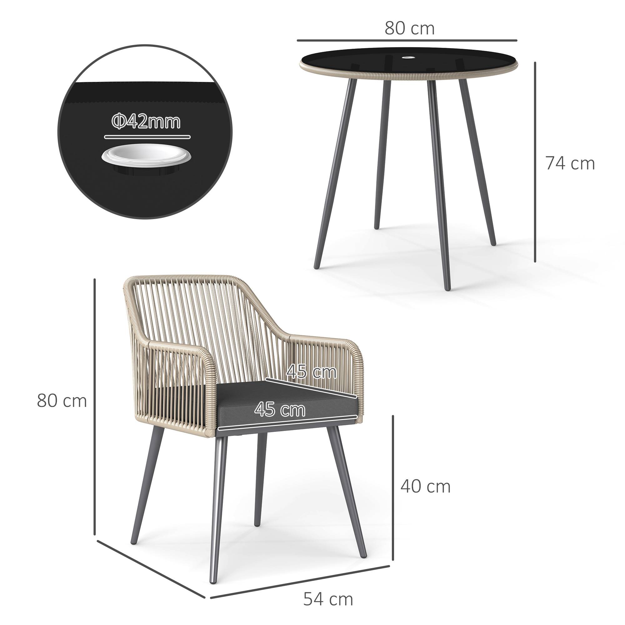 Salon de jardin extérieur en résine tressée 2 personnes, table de jardin extérieure avec 2 chaises avec coussins, crème - Image 5
